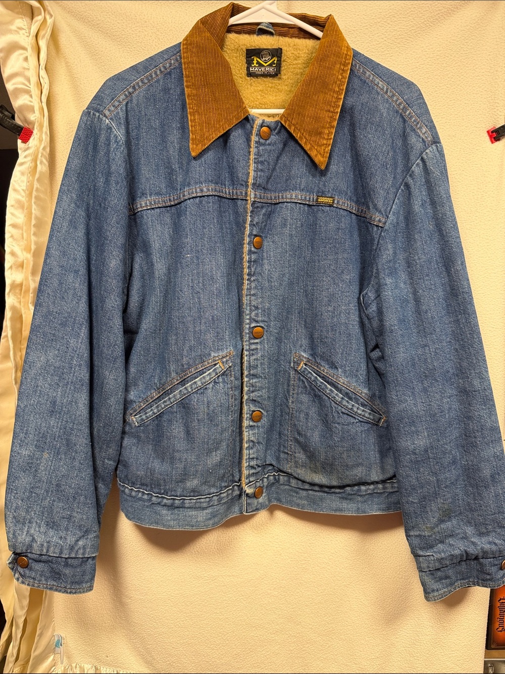 Men’s Blue Denim Jacket with Brown Corduroy Collar